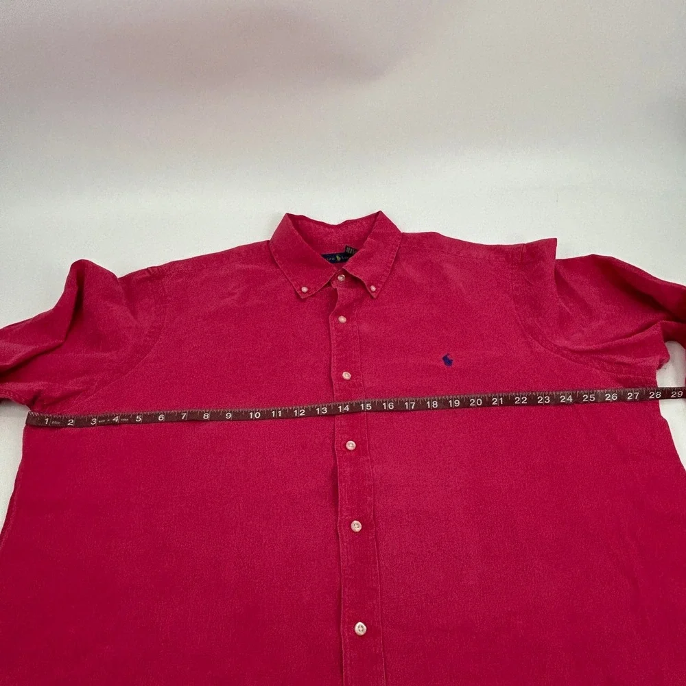 Ralph Lauren Button Down Shirt Mens XXL Fushia 100% Linen Long Sleeve Pony Logo